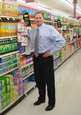 George Davison with Davison Produced Product Invention Can Pump and Pour in the store it's selling in.