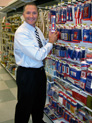 George Davison with product invention Luma Threader in the store