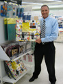 George Davison with product invention Quilt Class Bag in the store