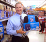 Mr. Davison (aka Mr. D) with Product Invention Back of Massage Lumbar Cushion Packaging