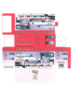 Packaging CAD Print for Davison Produced Product Invention Lighted Euro Sport Mirror