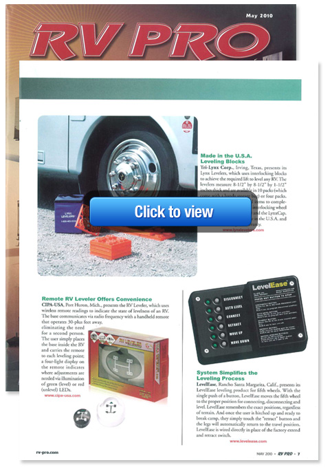 Davison-designed RV Leveler featured in May issue of RV PRO magazine!