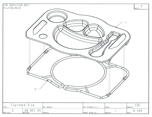 Product Engineering Drawings for Davison Produced Product Invention Diego Collapsible Food Tray