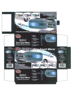 Packaging CAD Drawing for Davison Produced Product Invention Lighted Euro Sport Mirror