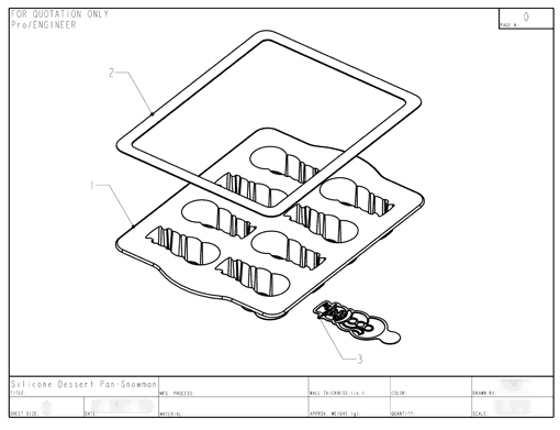 Product Engineering Drawings for Davison Produced Product Invention Snowman Cakelette Pan & Stencil