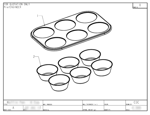 Product Engineering Drawings for Davison Produced Product Invention 6 Cup Muffin Pan – Mrs. Fields
