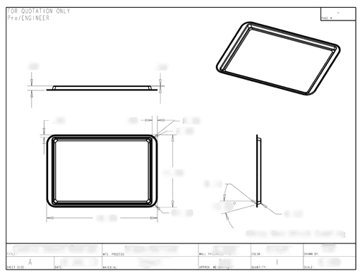 Product Engineering Drawings for Davison Produced Product Invention Small Cookie Sheet – Mrs. Fields