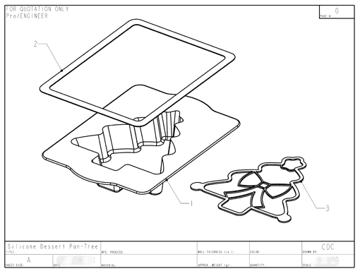 Product Engineering Drawings for Davison Produced Product Invention Christmas Tree Cake Pan & Stencil