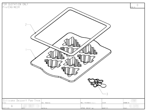 Product Engineering Drawings for Davison Produced Product Invention Christmas Tree Cakelette Pan & Stencil