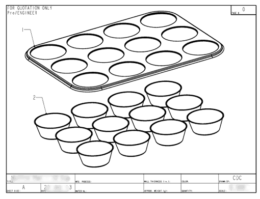 Product Engineering Drawings for Davison Produced Product Invention 12 Cup Muffin Pan – Mrs. Fields