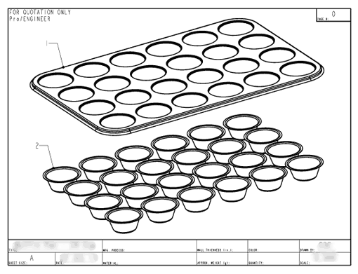 Product Engineering Drawings for Davison Produced Product Invention 24-Cup Mini Muffin Pan – Mrs. Fields