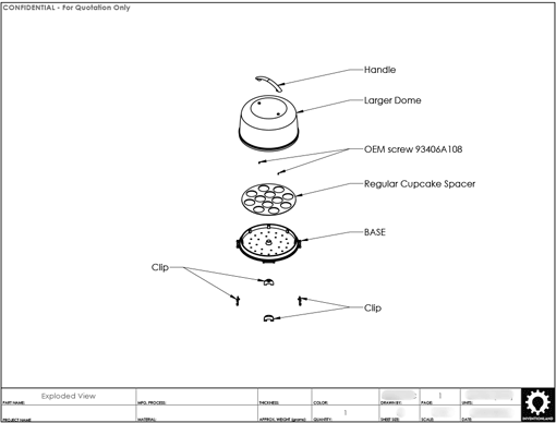 Product Engineering Drawings for Davison Produced Product Invention David Tutera Dessert Carrier Cupcake Insert