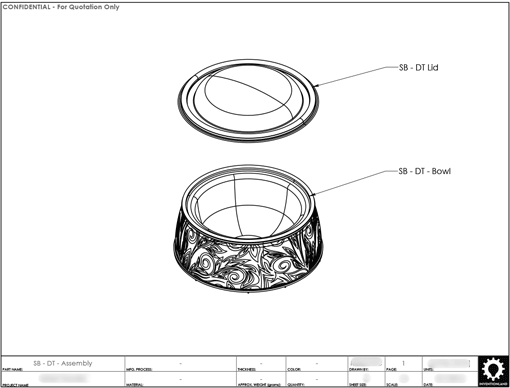 Product Engineering Drawings for Davison Produced Product Invention David Tutera Dessert Carrier Large Serving Bowl Insert