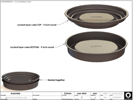 Product Engineering Drawings for Davison Produced Product Invention Fill N Flip Locking Layer Pan – Mrs. Fields