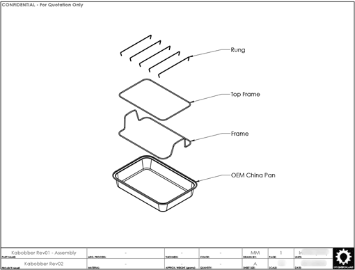 Product Engineering Drawings for Davison Produced Product Invention Chef Tony – Kabobber