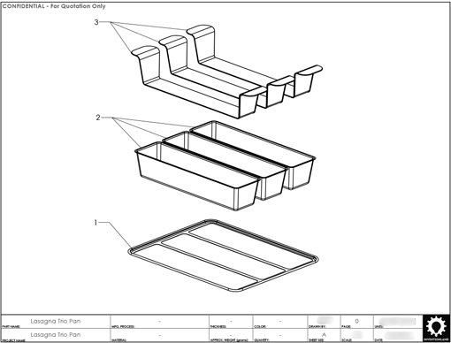 Product Engineering Drawings for Davison Produced Product Invention Chef Tony – TriSagna Pan