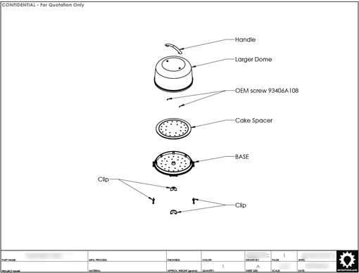 Product Engineering Drawings for Davison Produced Product Invention David Tutera Dessert Carrier