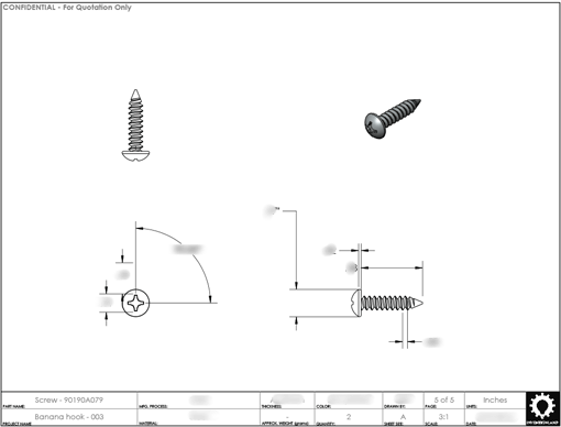 Product Engineering Drawings for Davison Produced Product Invention Banana Hook