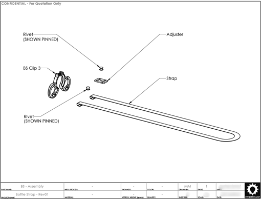 Product Engineering Drawings for Davison Produced Product Invention Bottle Strap
