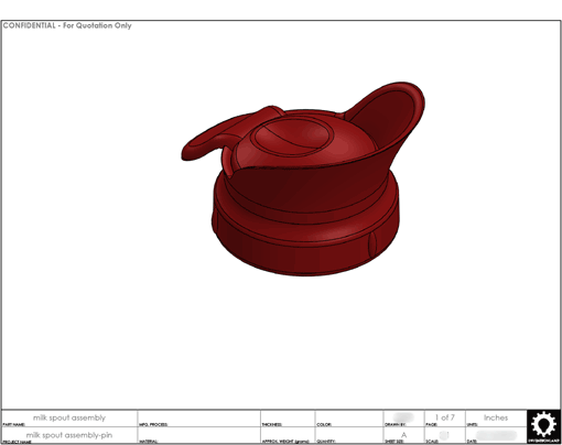 Product Engineering Drawings for Davison Produced Product Invention Milk Spout