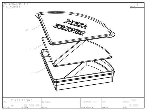 Product Engineering Drawings for Davison Produced Product Invention Pizza Keeper