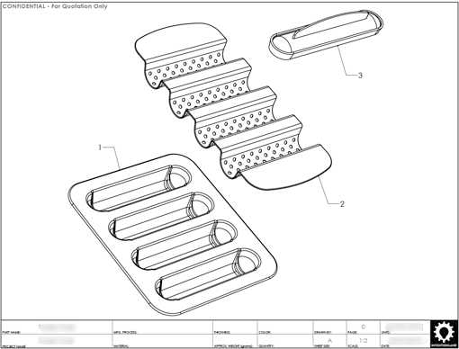 Product Engineering Drawings for Davison Produced Product Invention Chef Tony – Burger Dogs Pan