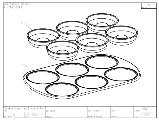 Product Engineering Drawings for Davison Produced Product Invention Brookie Pan