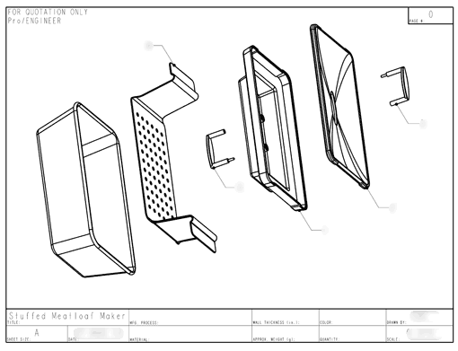 Product Engineering Drawings for Davison Produced Product Invention Chef Tony – Meatloaf Pan