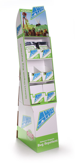 Davison produced product invention: AWAY Bug Repellent Pouches and Tins Display