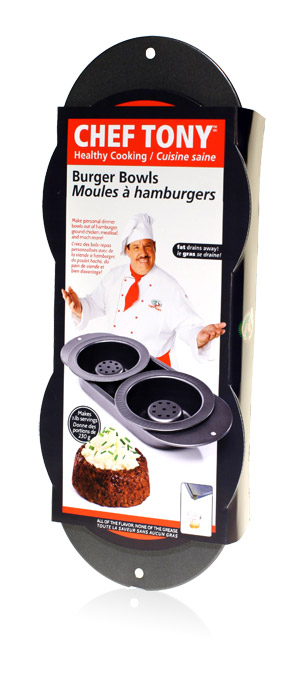 Final Manufactured Product for Davison Produced Product Invention Chef Tony – Burger Bowls