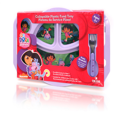 Final Manufactured Product for Davison Produced Product Invention Dora Explorer Collapsible Plastic Food Tray