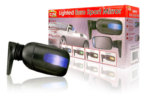 Final Manufactured Product for Davison Produced Product Invention Lighted Euro (Red) Sport Mirror