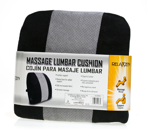 Final Manufactured Product for Davison Produced Product Invention Massage Lumbar Cushion Packaging