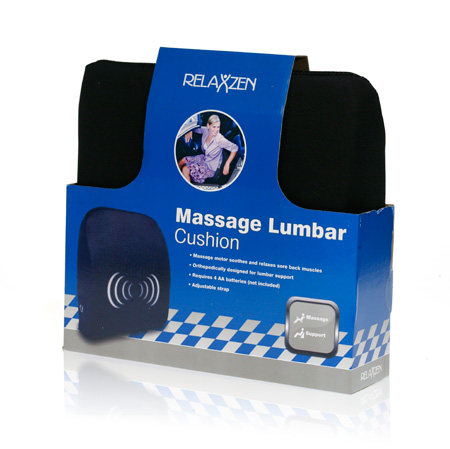 Final Manufactured Product for Davison Produced Product Invention Massage Lumbar Cushion Packaging