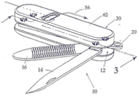 An engineering drawing of the Davison Produced Product Invention Swiss Army Whistleknife