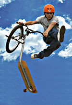 Child launches in air using Davison Product Invention The BikeBoard