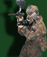 Man dressed in camoflauge gear using Goggleflauge headgear